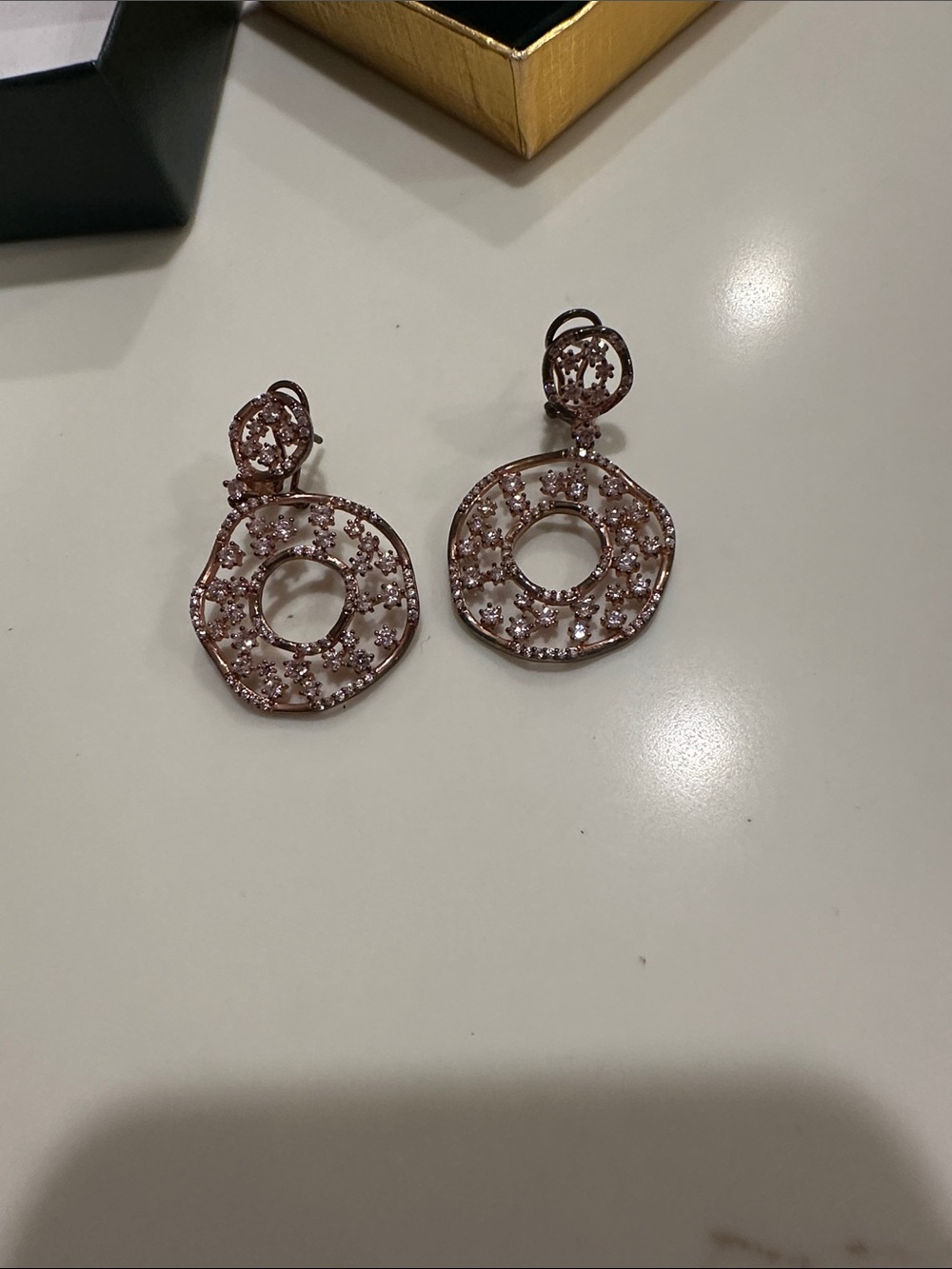 Rose Gold Floral Halo Drop Earrings - Women Jewelry